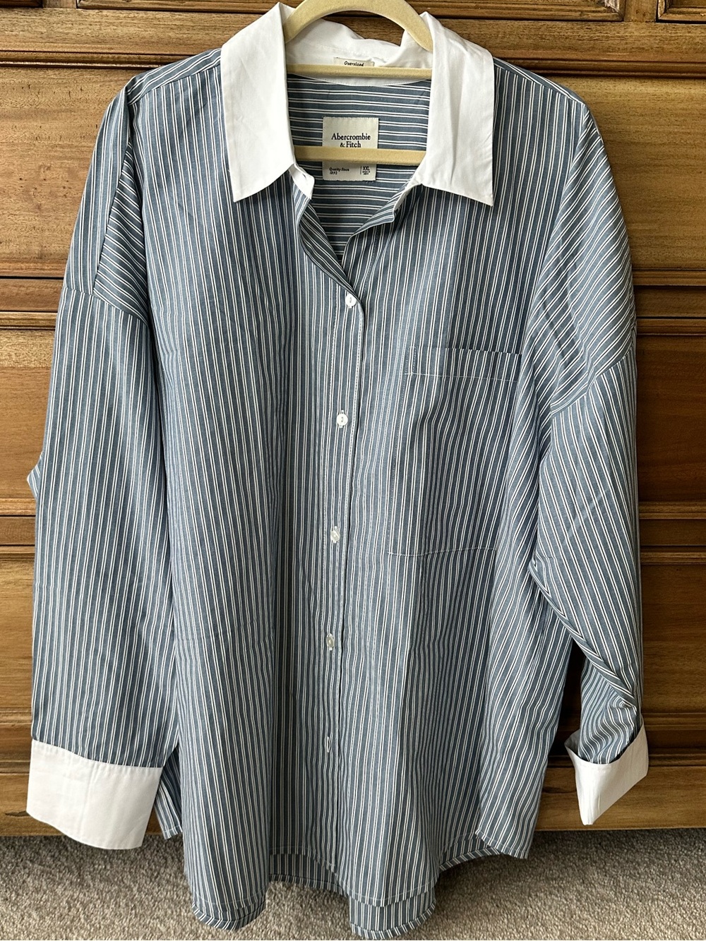 Abercrombie & Fitch Blue and White Striped Button-Up Shirt with White Collar